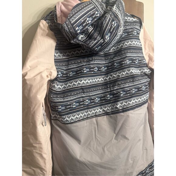 Pwdr Room Gray Pink Printed Full Zip Hooded Snowboard Ski Jacket Size Medium - Picture 5 of 5